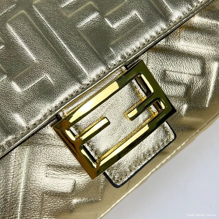 Affordable HOT Motif FF Nappa Medium Leather Gold Baguette Fendi In Bag 0805